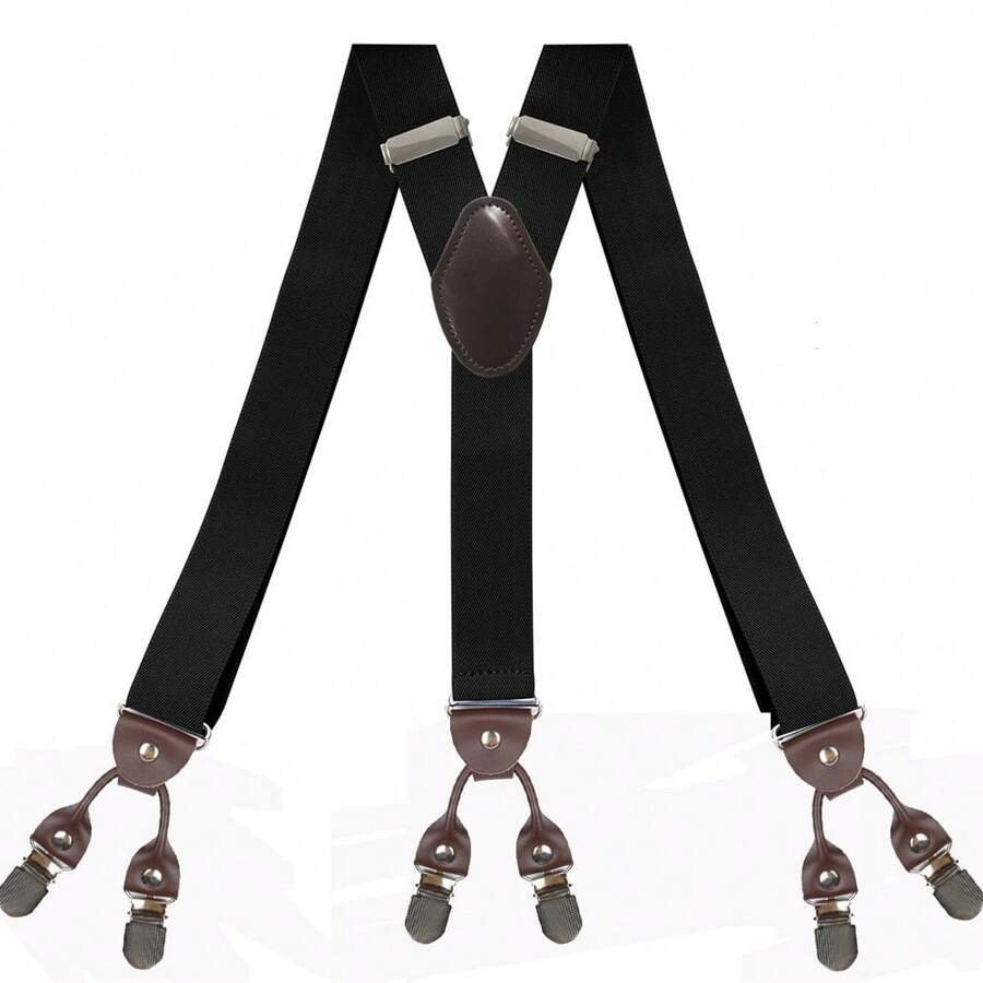 时尚男女宽可调节弹力吊带Y型西式裤子吊带裤 - 米色 - 查看 1