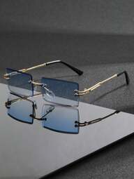 1 par de gafas de moda vintage sin montura cuadradas de metal premium para hombres, adecuadas para todas las estaciones, atuendos de moda, uso diario, fotografía callejera, pasarela, deportes al aire libre, ciclismo, conducción, viajes, vacaciones en la playa, decoración navideña, incluye paño de limpieza, mejor opción como regalo de Navidad