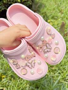 22 st/set Rosa fjäril och blommiga brevskor dekorationstillbehör, lämplig för tofflor, sandaler, gör-det-själv - Rosa guld - Visa 5