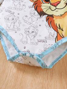 3件套“勇敢狮子宝宝”幼儿长袖上衣、狮子印花裤子和带耳朵的帽子套装 - 藍色 - 查看 6