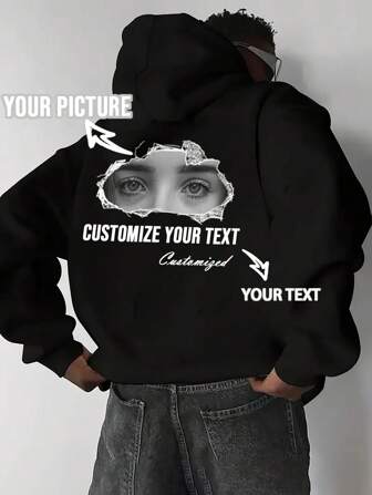 Customizable Classic Basic Men's Hoodie, Support Special High-Definition Image Printing On The Back (Such As Anime IP, Couple Portrait, Pet Photo, Art Pattern), And Provide Two Customizable Text Positions (Can Print Personalized Slogan, Name, Etc.), Allowing You To Freely Combine Creative Elements To Craft A Unique Double-Sided Design