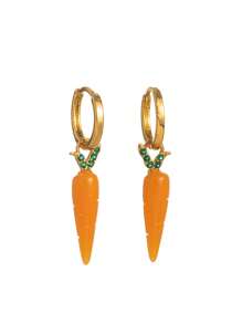 1 对精致、可爱、甜美的水果风格橄榄橙胡萝卜柠檬桃吊坠高品质女士耳环，镀 18K 金，适合送给妻子、母亲和女朋友的日常佩戴。