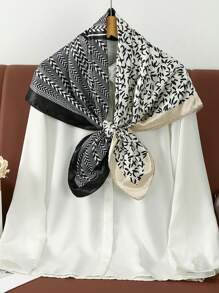 1 新款波西米亚风格时尚拼色印花方形围巾头巾，春夏女士头巾，防晒围巾，度假披肩，适合日常度假佩戴发饰秋季配饰 - 彩色 - 查看 9