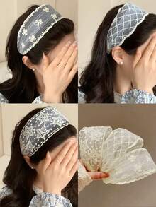 1/3 件女士优雅蕾丝星形蝴蝶结格子头带，适合日常使用，居家、学校、海滩、工作、派对、节日、生日、返校、新年、情人节、母亲节、婚礼、音乐节、毕业典礼 - 白色 - 查看 1