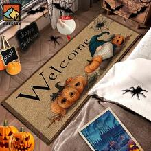 1pc Halloween Pumpkin Spider Silk Patterned Bathroom Anti-Slip Mat, Made Of Artificial Cashmere Material, With Fluffy Decoration, Suitable For Doors, Bathrooms, Kitchens And Other Occasions, Machine Washable, Anti-Slip, Daily Decoration, Can Be Given