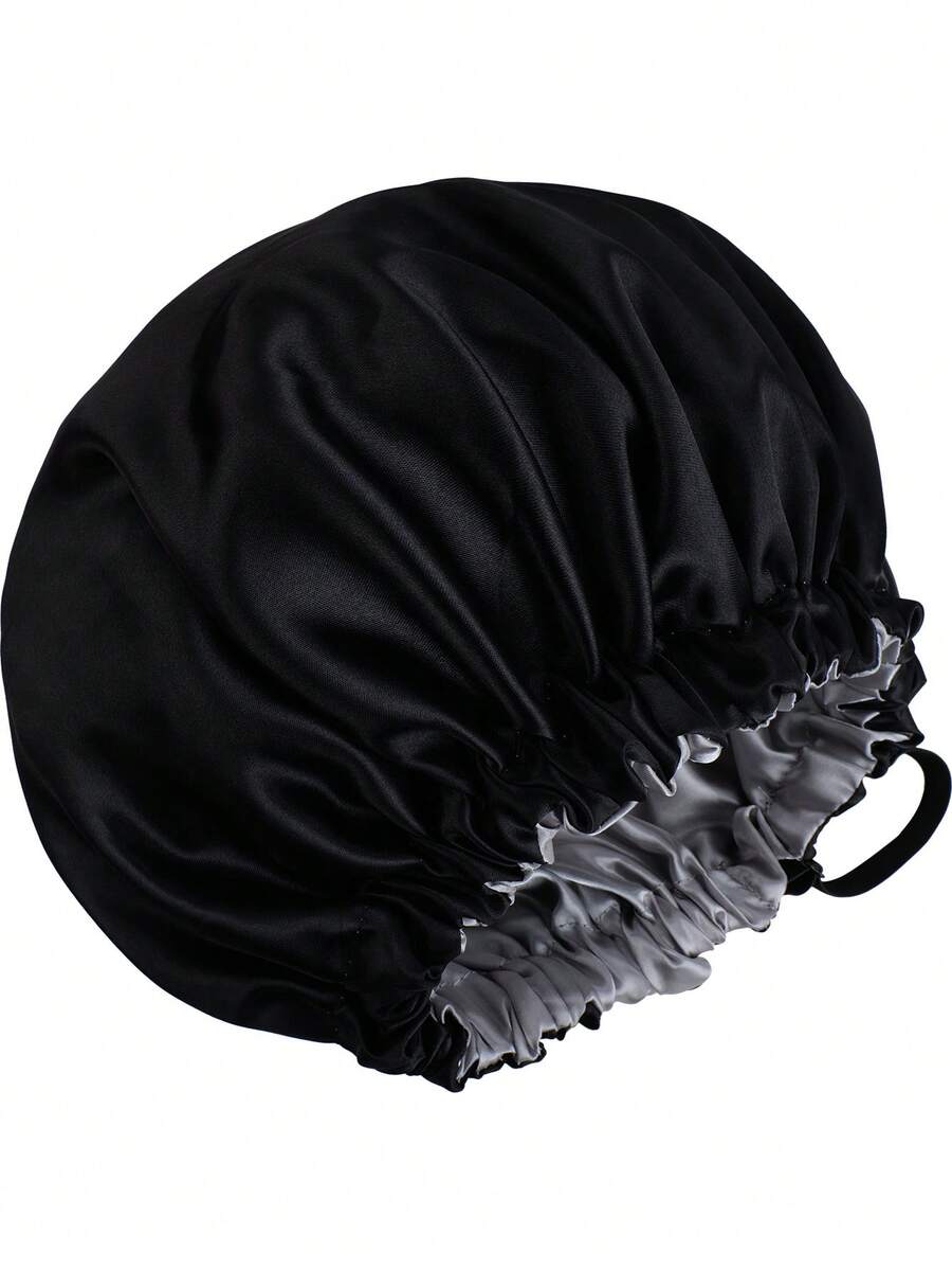 Gorro de satén, gorro de seda, gorro para dormir para mujeres/hombres - Gorro de satén reversible y ajustable extra grande para el cabello rizado y natural - Negro - Ver 1