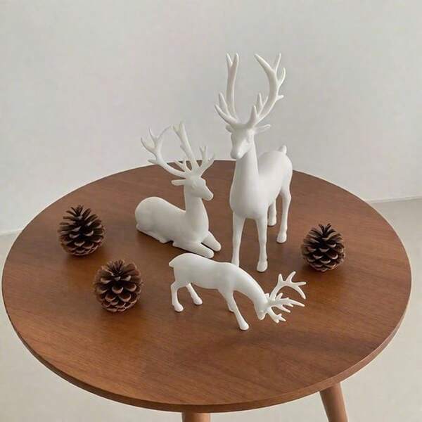 3pcs White Deer Figurines, Suitable For Home Living Room, Bedroom, Wine Cabinet Decor, Garden Landscape Decoration, Suitable For Christmas, Thanksgiving Holiday Decoration Home Decor Christmas Decorations Room Decor Winter