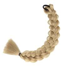 合成手工编织马尾辫接发带弹性橡皮筋 18 英寸长麻花辫马尾辫适合女性日常派对使用黑棕金灰假辫子发片增加发量 - 彩色 - 查看 10