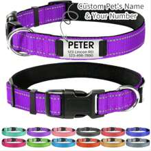 Customized Reflective Soft Padded Dog Collar With Engraved Sliding ID Tag, Suitable For Medium-Sized Dogs, Personalized Pet Collar With Name And Contact Information Engraved To Prevent Loss Ornamental,Engraved,Stainless Stylish,Fashion,Colorful,Vintage,Cute,Contracted,Cuties Custom,Unique,Customized,Personalized Pet For Anniversaries,For Birthdays