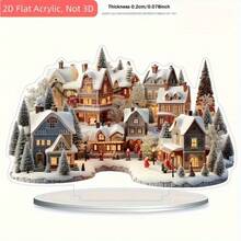 1 szt. 2D akrylowa dekoracja biurka, urocza zimowa kraina czarów, akrylowa dekoracja świątecznej wioski – płaska, 2D scena domu pokrytego śniegiem, idealna do domu i biura, idealny prezent, dekoracja świąteczna do domu i na zewnątrz, nie wymaga zasilania - Wielokolorowe - Zobacz 5