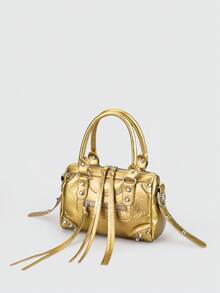 1 chiếc túi xách vuông thời trang retro, phong cách Y2K, chất liệu PU, đính đinh tán vàng, khóa kéo trang trí, dây đeo có thể điều chỉnh, dây đeo vai dài, khóa kéo. Túi xách nữ kiểu dáng đơn giản nhưng sang trọng, đựng được điện thoại, thẻ, phù hợp cho sử dụng hàng ngày, du lịch và mua sắm. - Vàng - Xem 9