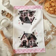 2/4/6/48 Stück Halloween Rosa Haus Muster Weiche Küchentücher/Handtücher, Multifunktional, schnell trocknende Geschirrtücher, geeignet für Küche, Feier, Hochzeit, Dekoration und mehr