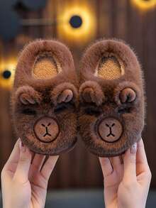 1 Pair Kids Capybara Plush Cartoon Decor Soft Bottom Lightweight Indoor Slippers, Suitable For Boys And Girls