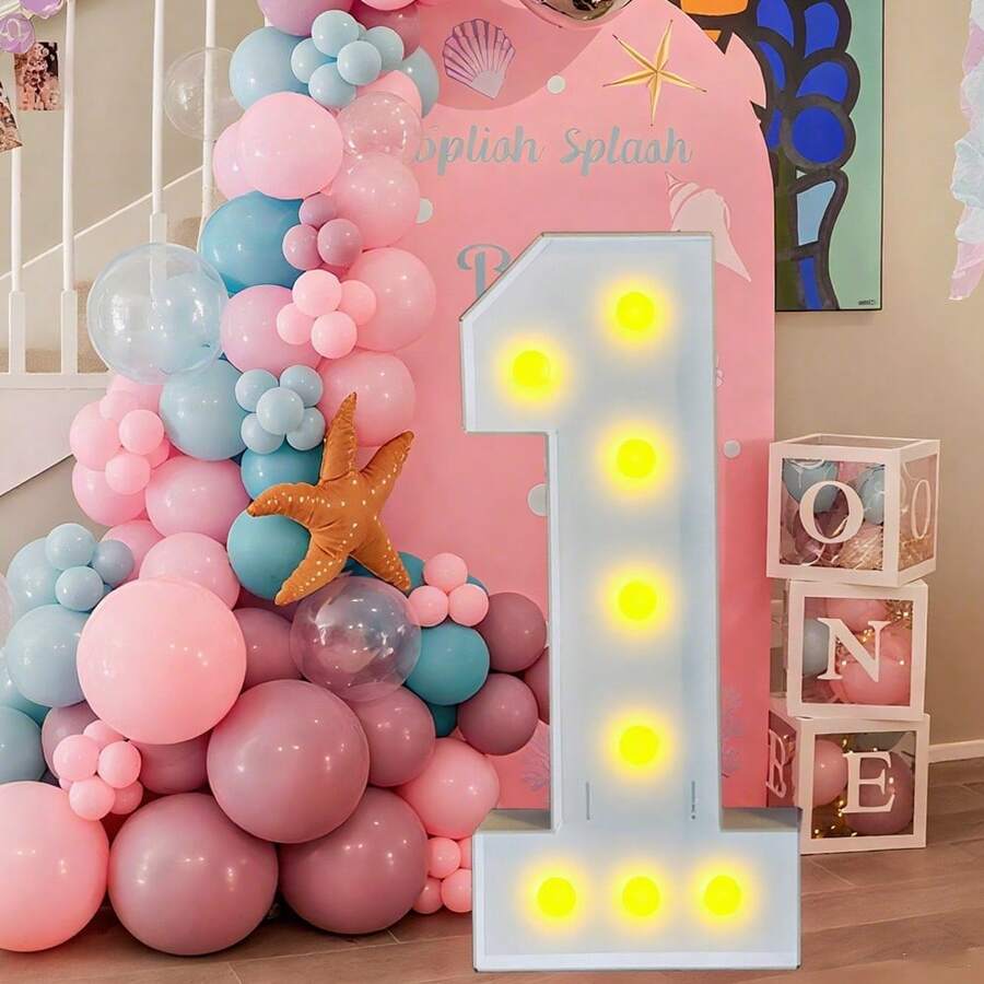 1 Set 28.74inch/73cm Marquee Light Up Numbers, Large Marquee Numbers For 1st 15th 16th 18th 21th 20th 30th 40th 50th 60th 70th 80th Birthday Party Decorations, Giant Light Up Numbers Shower Anniversary Decor, Warm White Lights DIY Kit - 黃色 - 查看 1