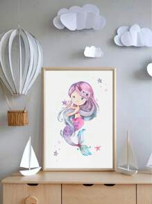 Decor pentru camera copiilor cu sirenă, decor pentru camera copiilor cu fete, imprimeuri cu sirene pentru camera fetelor, decor pentru camera copiilor cu mare, camera copiilor cu ocean, roz violet turcoaz, temă sirenă, decor modern pentru casă, pentru dormitor în living, fără ramă