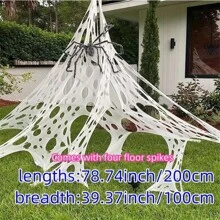 万圣节蜘蛛网装饰 - 10 英尺弹性万圣节蜘蛛网，具有逼真的孔设计，适合室内和室外使用 - 鬼屋、庭院、草坪、派对装饰 - 易于安装，无需工具，可重复使用且适合 DIY