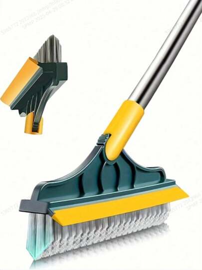 Escova de limpeza de piso de banheiro 3 em 1, limpador de rejunte de azulejos, rodo para banheiro, vaso sanitário, escola, academia, piso de madeira, azulejo, pedra, cabeça giratória e removível, antiderrapante, anti-quebra