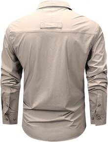 Men's Shirt With Multiple Pockets, Quick-Drying And Breathable, Suitable For Outdoor Hiking And Mountaineering; Simple Solid-Color Men's Shirts, Suitable For Spring, Summer, And Autumn Wear. - Màu be - Xem 3