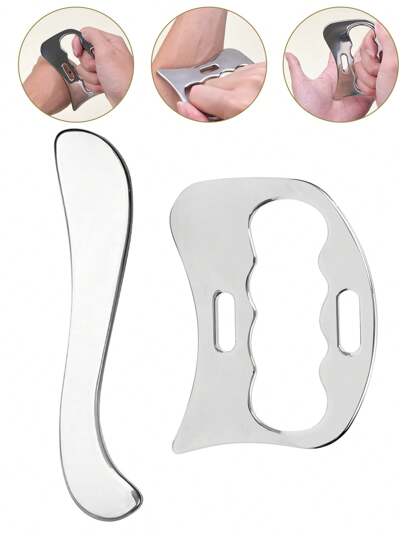 Conjunto de ferramentas Gua Sha de aço inoxidável, 1 peça/2 peças, ferramenta de massagem corporal, massageador Gua Sha para raspagem muscular de corpo inteiro, dispositivo de relaxamento para massagem física da pele, unissex, Gua Sha, drenagem linfática, celulite, coçadores de costas, escola, volta às aulas, viagem, itens essenciais para viagem, itens essenciais para casa, spa, ferramenta de massagem, massagem, massageador, spa