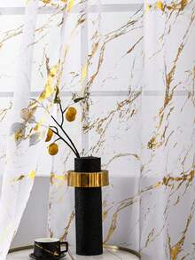 2pcs Thermal Rod Pocket Curtains, Marble Pattern With Gold And Silver Foil Accents, Autumn Decor, Room Decoration - White - View 4