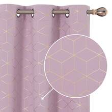 2 Pcs Blackout Curtains For Bedroom & Living Room - Diamond Foil Print, Grommet Top, Thermal Insulated & Room Darkening (Blocks Sun, Saves Energy) - 淺粉色 - 查看 2