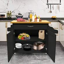 LILIIN Kitchen Trolley Black Serving Trolley With Wheels Kitchen Island Freestanding With Drawer Towel Holder And Spice Rack Mobile Kitchen Cabinet Multifunctional Kitchen Island Trolley Trolley For Kitchen - Black - View 8