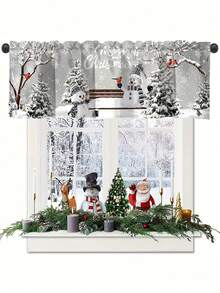 1 pezzo Tenda natalizia, in poliestere 140*45cm con disegno di pupazzo di neve e albero di Natale, tenda decorativa corta per finestra, tenda corta, decorazioni natalizie per la casa 2025, regalo di Capodanno 2026, per cucina, soggiorno, camera da letto, bagno, studio, decorazione per la casa, forniture per feste stagionali invernali - Multicolore - Visualizzare 1