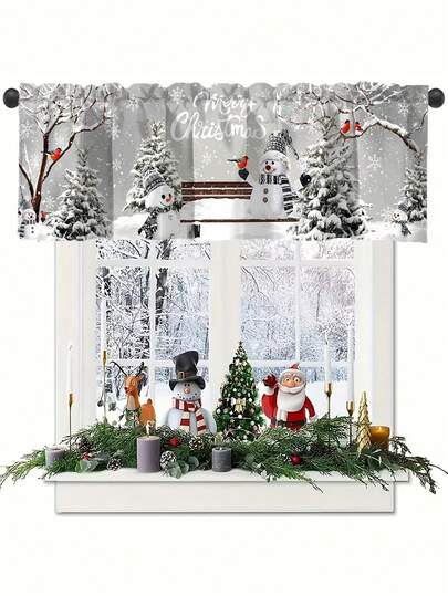 1 件圣诞快乐窗帘，涤纶 140*45 厘米雪人圣诞树图案圣诞装饰短窗帘，小短窗帘，2025 年圣诞家居装饰礼物，2026 年新年，厨房客厅卧室浴室书房家居装饰，冬季季节性节日派对用品