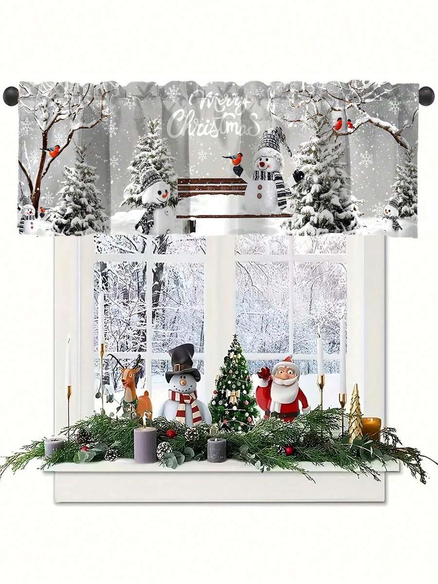 1 pezzo Tenda natalizia, in poliestere 140*45cm con disegno di pupazzo di neve e albero di Natale, tenda decorativa corta per finestra, tenda corta, decorazioni natalizie per la casa 2025, regalo di Capodanno 2026, per cucina, soggiorno, camera da letto, bagno, studio, decorazione per la casa, forniture per feste stagionali invernali - Multicolore - Visualizzare 1