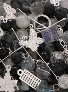 beadia 30-50克/包混合玻璃珠、银色金属吊坠、各种黑色玻璃珠，适合DIY珠宝制作、项链和手链工艺品，女士手工材料 - 黑色 - 查看 7