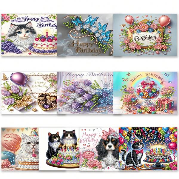 10pcs Cat, Dog & Flower Birthday Cake Diamond Painting Kit, Christmas Holiday Gift Scratch Cards, Christmas Themed DIY Holiday Gift Vouchers, Party Game Prizes, Includes Lucky Scratch Stickers, Arts & Crafts Mosaic Sticker Gifts, Party Decoration Props, Best Gift To Surprise Friends And Family On Christmas, Halloween, Thanksgiving