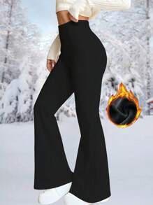 Women's Thermal Fleece Lined High Waist Flare Pants, Winter Fitness Warm Thick Leggings Soft Yoga Pants, Women's Clothing, Women's Winter Clothing
