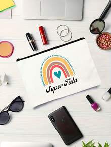 1pc "My Dear Aunt" French Print Cosmetic Bag, Women's Makeup Bag, Travel Toiletry Organizer, Thank You Gift, Patterned Makeup Bag, Travel Toiletry Organizer, Party Gift Zipper Pouch, Cosmetic Bag, Lightweight Travel Essential, Suitable For School Holiday Back To School, Travel Bag, Women Travel Bag Make Up Bag - Multicolor - View 4