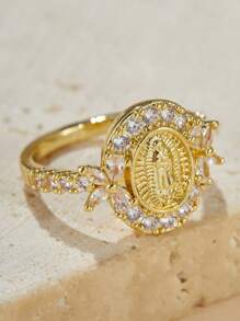 1枚优雅圣母玛利亚立方氧化锆镶嵌戒指，适合女性，嘻哈风格，日常佩戴，情侣首饰