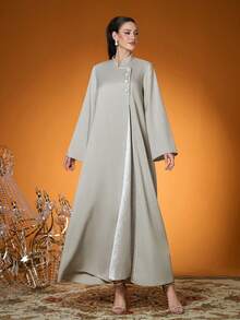 Elegante, recém-chegado, feminino, cor lisa, tecido, bordado com miçangas, robe longo (não incluso, dentro)