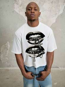 2026Manfinity  Boxy Cropped Loose Distressed Thorn Wreath "JESUS IS MY KING" Graphic White Short Sleeve T-Shirt (High Quality)Loose And Comfortable,Casual And Easy-Goin,High-Quality Wax Printed Cotton Retro FashionBrand T-Shirt, Men's T-Shirt, Beach Must-Have, Men's Summer T-Shirt, Holiday Gift, - trắng - Xem 4