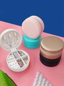 1 pieza Caja de almacenamiento de joyas portátil y multicolor - Caja redonda espaciosa con cremallera, para aretes, collares, pulseras y anillos - Diseño clásico y sencillo de alta calidad, caja de joyas redonda y pequeña para viajes, caja de joyas con cremallera, estuche de almacenamiento redondo para joyas con tapa, contenedor de almacenamiento para aretes y pendientes, organizador portátil para mesa, oficina, dormitorio, armario, para mujer, artículos esenciales de viaje, regreso a la escuela, almacenamiento de dormitorio, decoración de otoño
