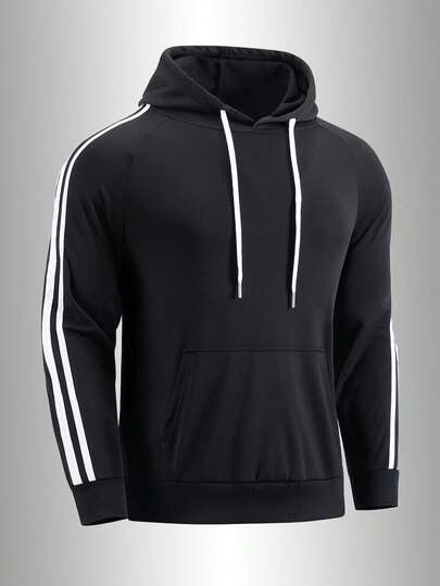 Men's Loose Hooded Outdoor Sporty Sweatshirt For Spring And Autumn, With A Casual Color-Block Design. It Is Suitable For Sports, Running, Fitness And Casual Wear.