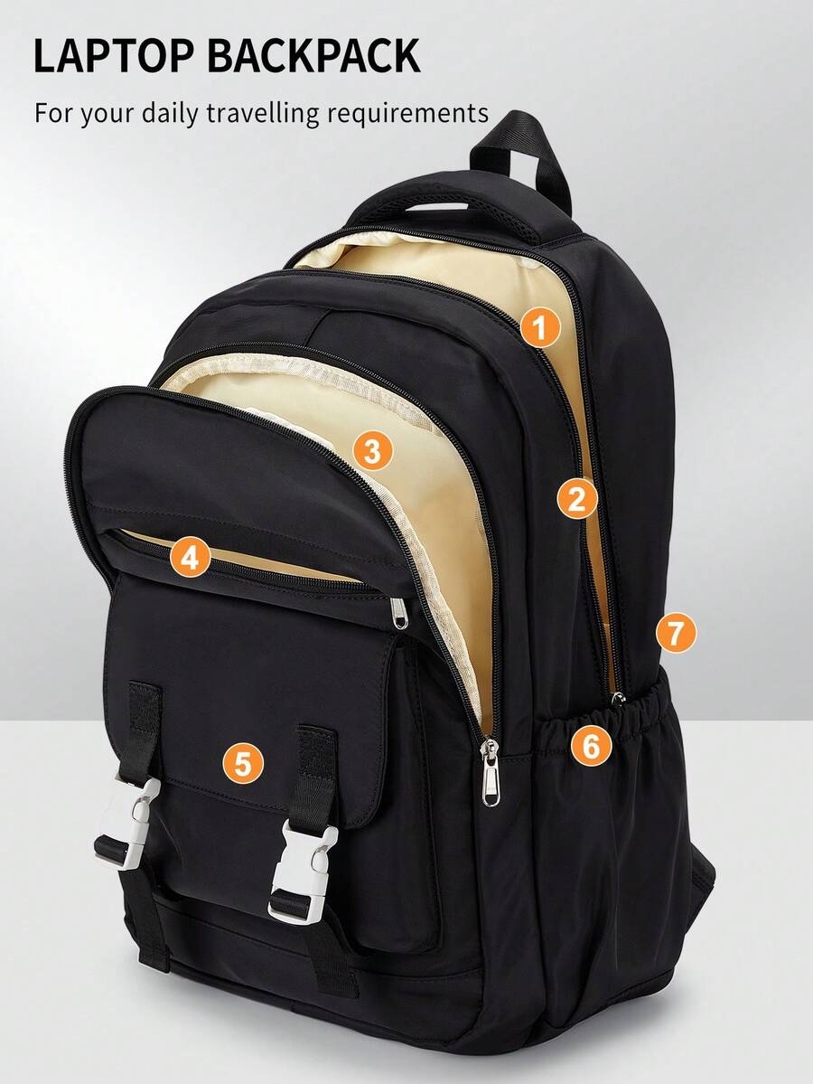 Floless 可爱美观的学校背包，休闲背包，卡哇伊大学初中高中背包，女孩学生书包，防水大容量和多个口袋工作笔记本电脑背包适合 15.6 英寸电脑，经典书包女士旅行背包男士学校背包，书包，学校书包，大背包，大容量，便携，笔记本电脑隔层，适合青少年女孩女士大学生、男孩和男人，非常适合返校、开学第一天、大学、中学、高中、办公室 - 黑色 - 查看 1