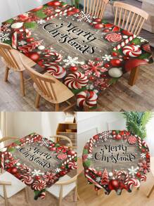 Față de masă imprimată din seria Crăciun, 1 buc. Față de masă modernă, dreptunghiulară/rotundă, impermeabilă, imprimare digitală, potrivită pentru sufragerie, masă de exterior, masă rotundă mică