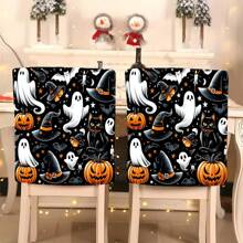1 pieza/4 piezas/6 piezas/10 piezas Funda de silla de felpa corta con estampado de fantasmas y calabazas de Halloween, funda de silla de felpa corta desmontable, protector de respaldo de silla, adecuado para todas las estaciones, funda de silla decorativa navideña, para comedor, sala de estar, protección de silla para el hogar, con protección de respaldo, aplicable a comedor, oficina, sala de estar, hotel y decoración del hogar