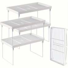 1 Piece Stackable Kitchen Storage Rack, Multi-Purpose Folding Open Storage Rack, Dorm Room Countertop Iron Tiered Shelf, Desktop Storage Rack Organizer Cabinet Compartment Divider, Rust Resistant, For Cabinets And Counters, Expandable, No Electricity Required