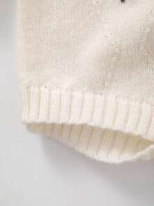 Baby Girls' Daily Casual White Knitted Floral Embroidered Crew Neck Long Sleeve Bodysuit, Suitable For Autumn/Winter Outdoor Or Indoor Wear - Beige - View 6