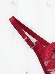 EverydayBra 女士舒适柔软刺绣性感内衣套装，钢圈设计，心形图案，两件套，可调节肩带，文胸和内裤，适合全年日常穿着，圣诞礼物 - 酒紅色 - 查看 6