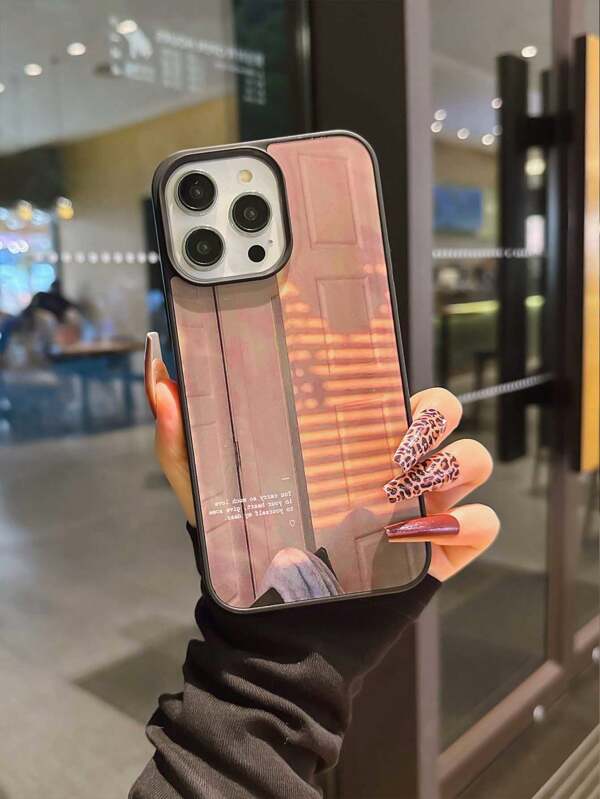 1pc Acrylic Printed Protective Phone Case, Black Anti-Fall Anti-Slip Phone Case Compatible With IPhone 13/15/16 Pro Max/16/14/15/16 Plus