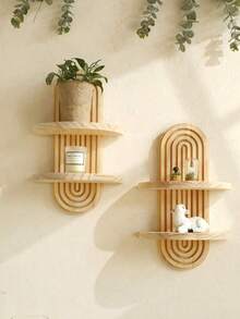 1pc/2pcs Geometric Shaped Wall Hanging Rack, Wooden Floating Shelf, Rustic Style Wooden Wall Mount Storage Rack, Bedroom/Kitchen Wall Mounted Wooden Display Rack, Toilet Wall Hanging Floating Shelf, Small Farmhouse Style Wall Decor, Spring Decor, Mother's Day Perfect Gift, Room Decor, Garden Decor, Wedding Decor, Home Decor, Christmas Decor, Wall Decoration, Christmas Ornaments, Accessories, Gifts, Wreaths, Thanksgiving - Multicolor - View 8