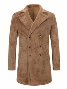 Abrigo de piel sintética para hombre, chaqueta con solapa marrón, abrigo de invierno cálido adecuado para uso casual, ir al trabajo, actividades al aire uso diario