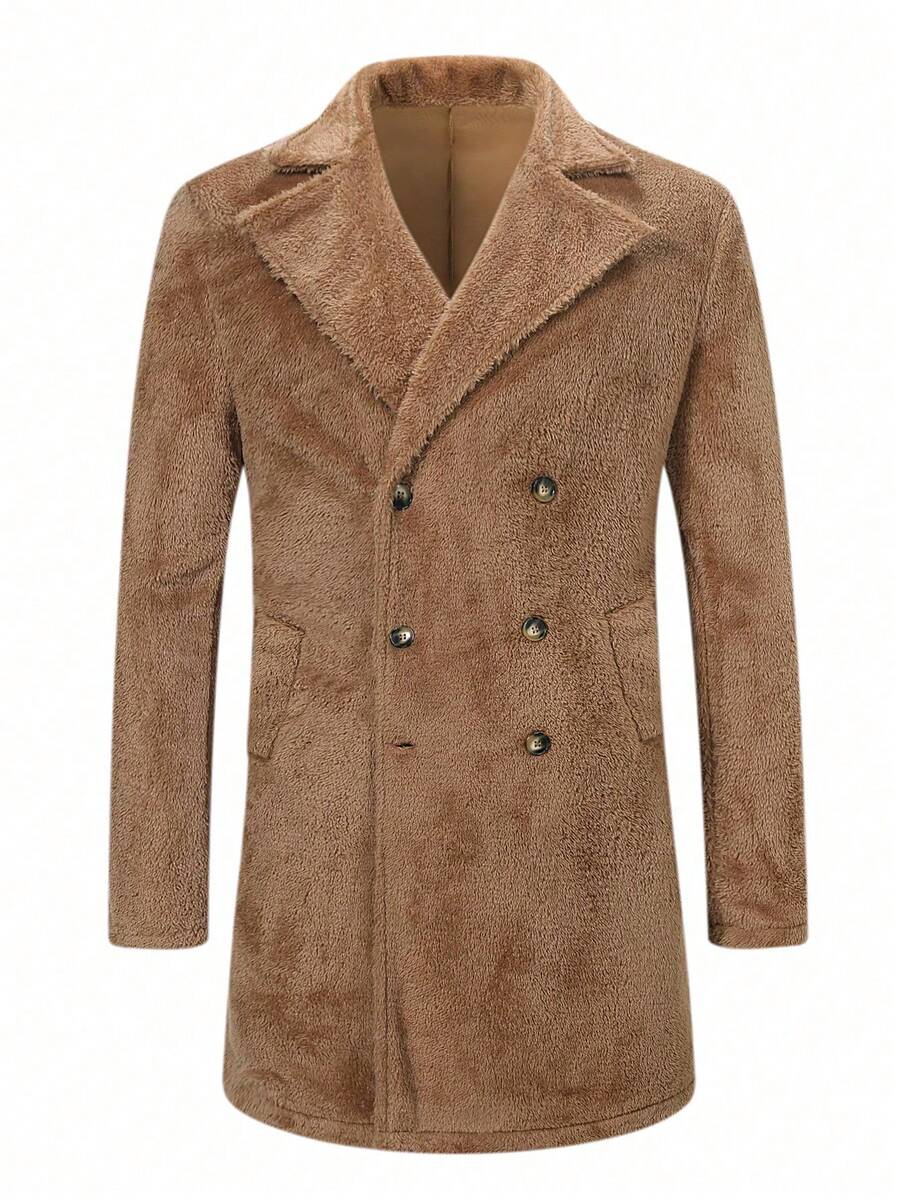 Abrigo de piel sintética para hombre, chaqueta con solapa marrón, abrigo de invierno cálido adecuado para uso casual, ir al trabajo, actividades al aire uso diario