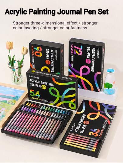 36-90 kleuren Languo acryl pennenset, 1,0 mm penpunt, grote inktcapaciteit, gelpen voor acrylverf, markeerstift, stapelbare graffiti-kleurpen, keramisch steenglas beschikbaar, benodigdheden voor kunstbenodigdheden, onmisbare markeerstift voor kunstonderwijs voor de start van het schooljaar