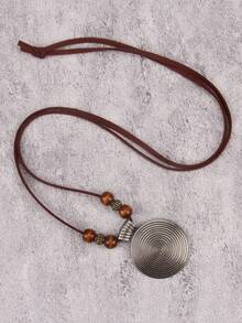 1 chiếc vòng cổ kim loại hình học xoắn ốc đính hạt dành cho nữ, dây chuyền áo len cổ điển - Chỉ thương hiệu + hạt màu lạc đà - Xem 2